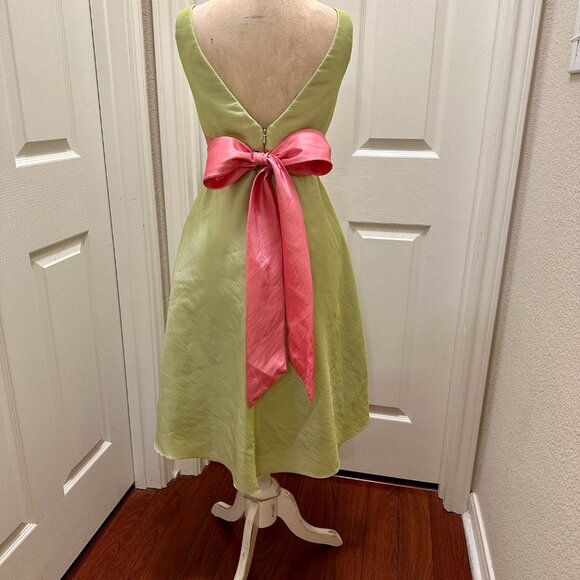 WTOO by Watters Cocktail Dress Size 4 Green A line Silhouette  With Pink Tie Bow - Picture 11 of 12